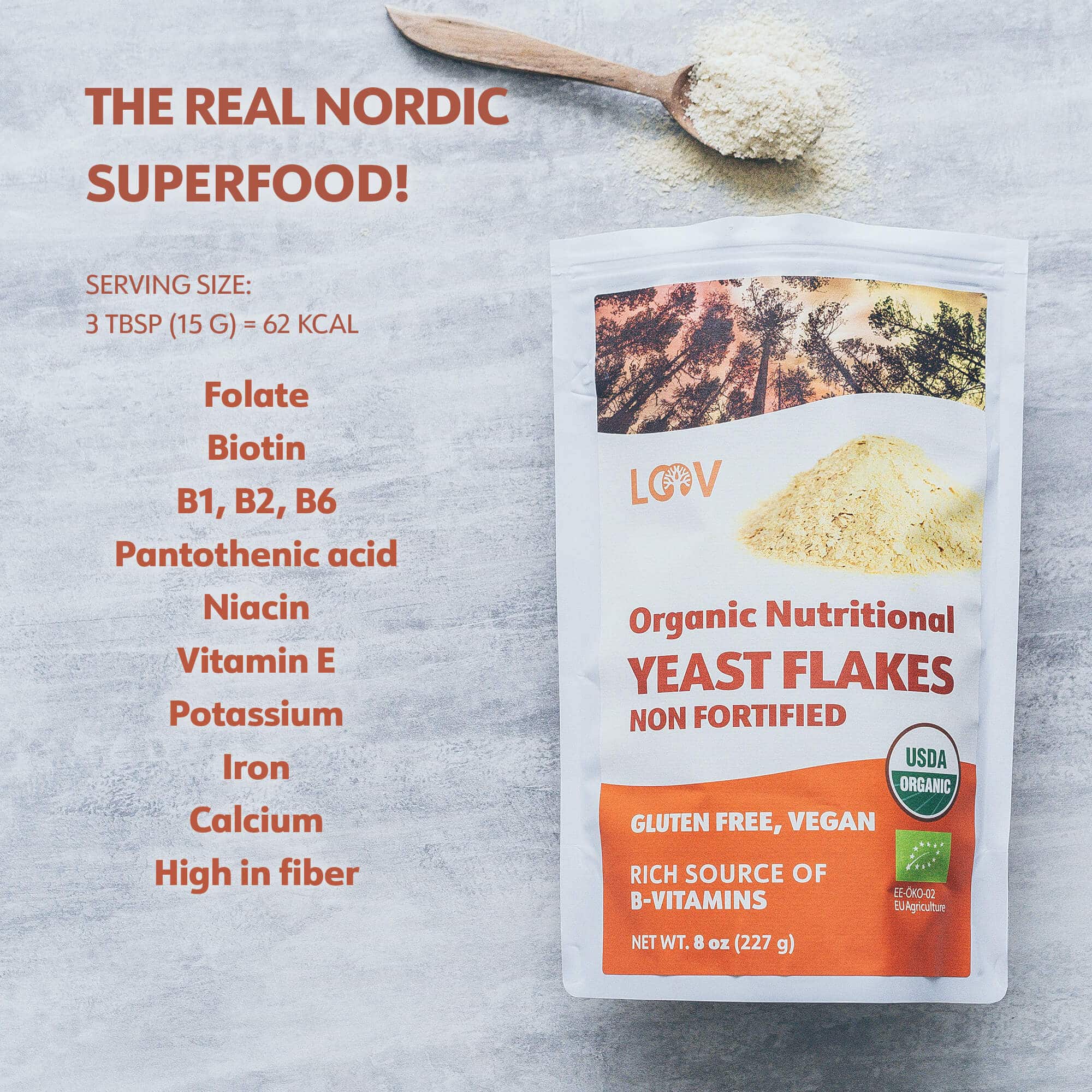 LOOV - ORGANIC NON-FORTIFIED NUTRITIONAL YEAST FLAKES - 227 GRAMS