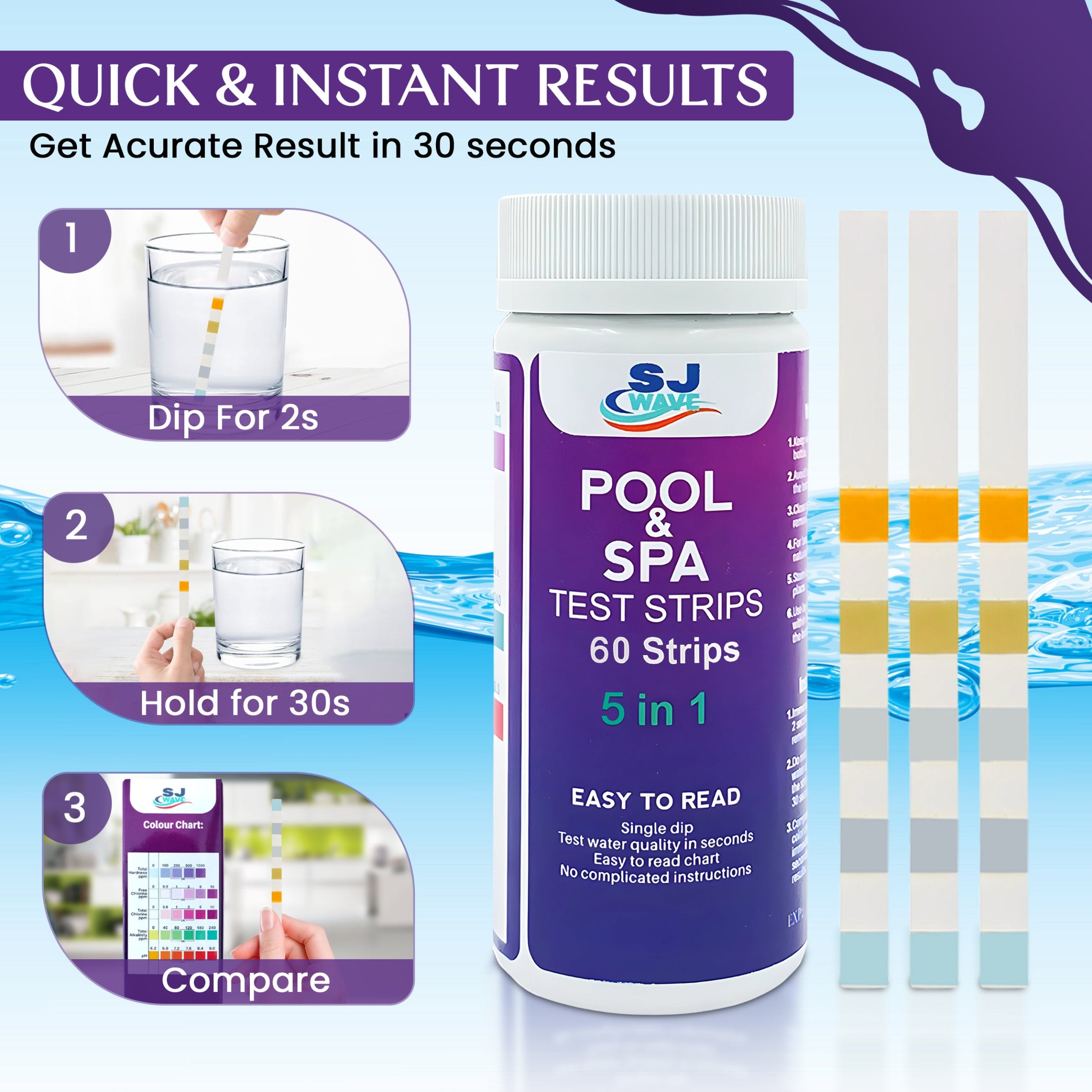 SJ WAVE - 5 IN 1 POOL & SPA TEST STRIPS (60'S)