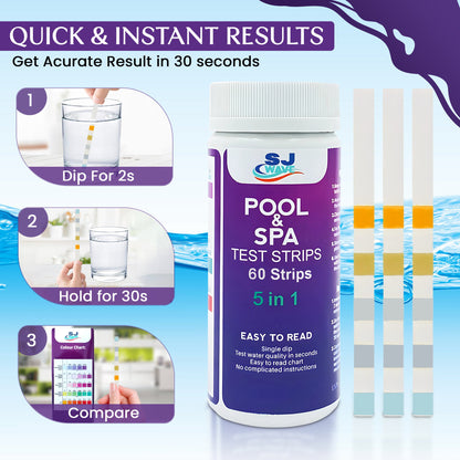 SJ WAVE - 5 IN 1 POOL & SPA TEST STRIPS (60'S)