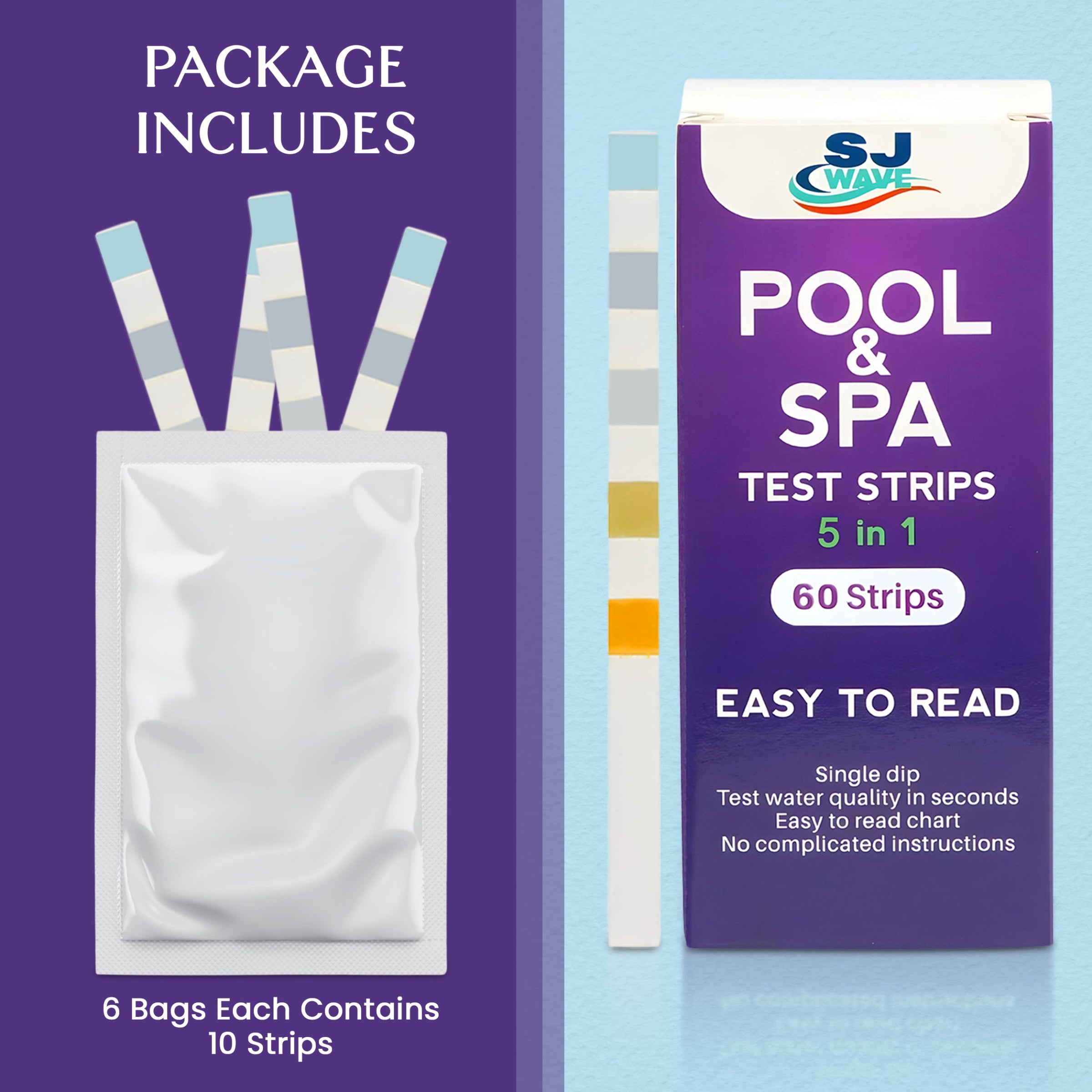 SJ WAVE - 5 IN 1 POOL & SPA TEST STRIPS (60'S)