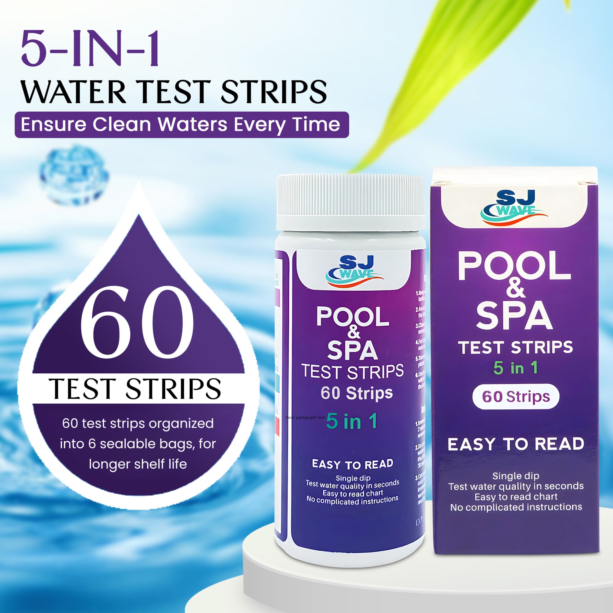 SJ WAVE - 5 IN 1 POOL & SPA TEST STRIPS (60'S)