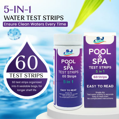 SJ WAVE - 5 IN 1 POOL & SPA TEST STRIPS (60'S)