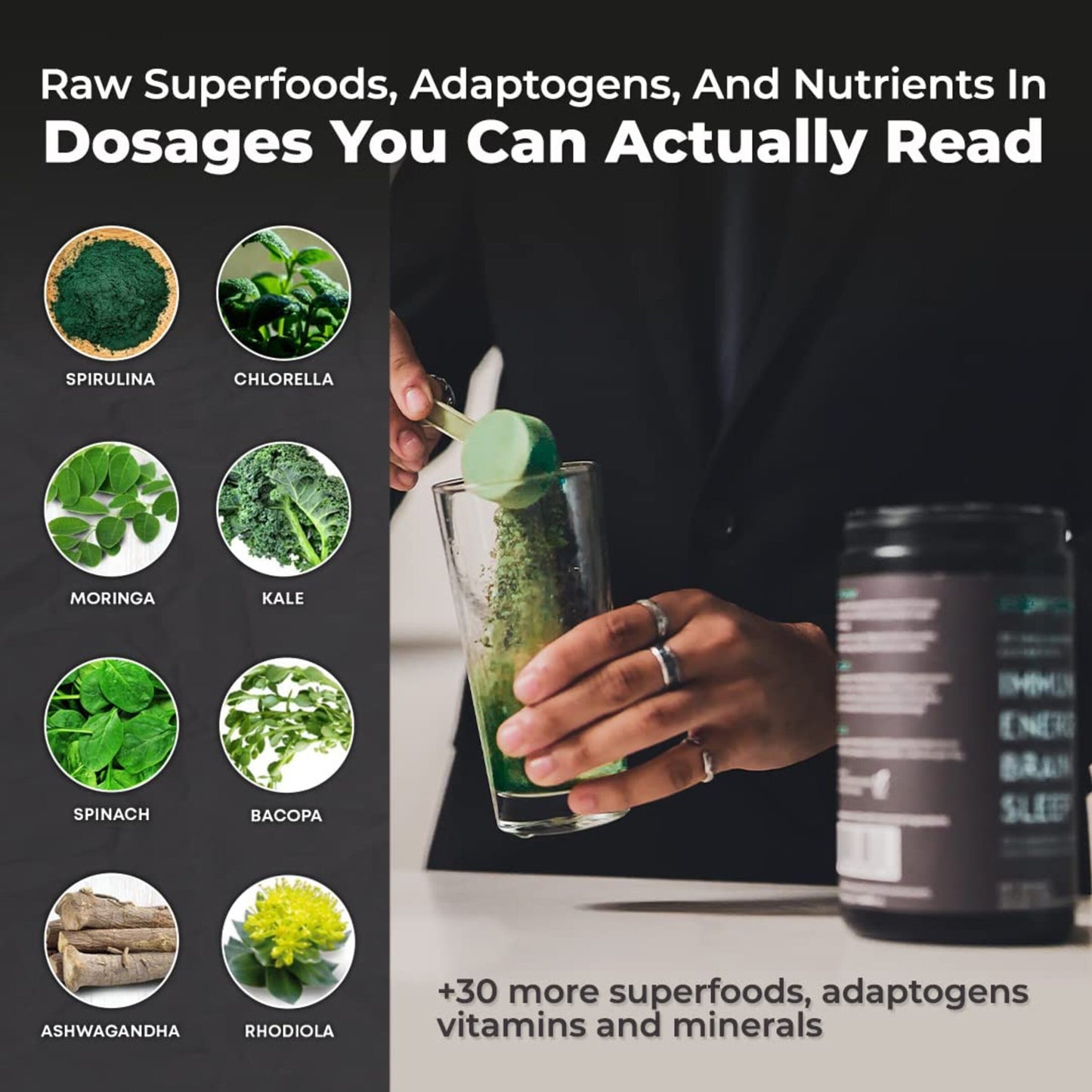 SUPERGREEN TONIK - 100% NATURAL GREENS SUPERFOOD POWDER – 30 DAY SUPPLY – 345 GRAMS (1 TUB) - MINT