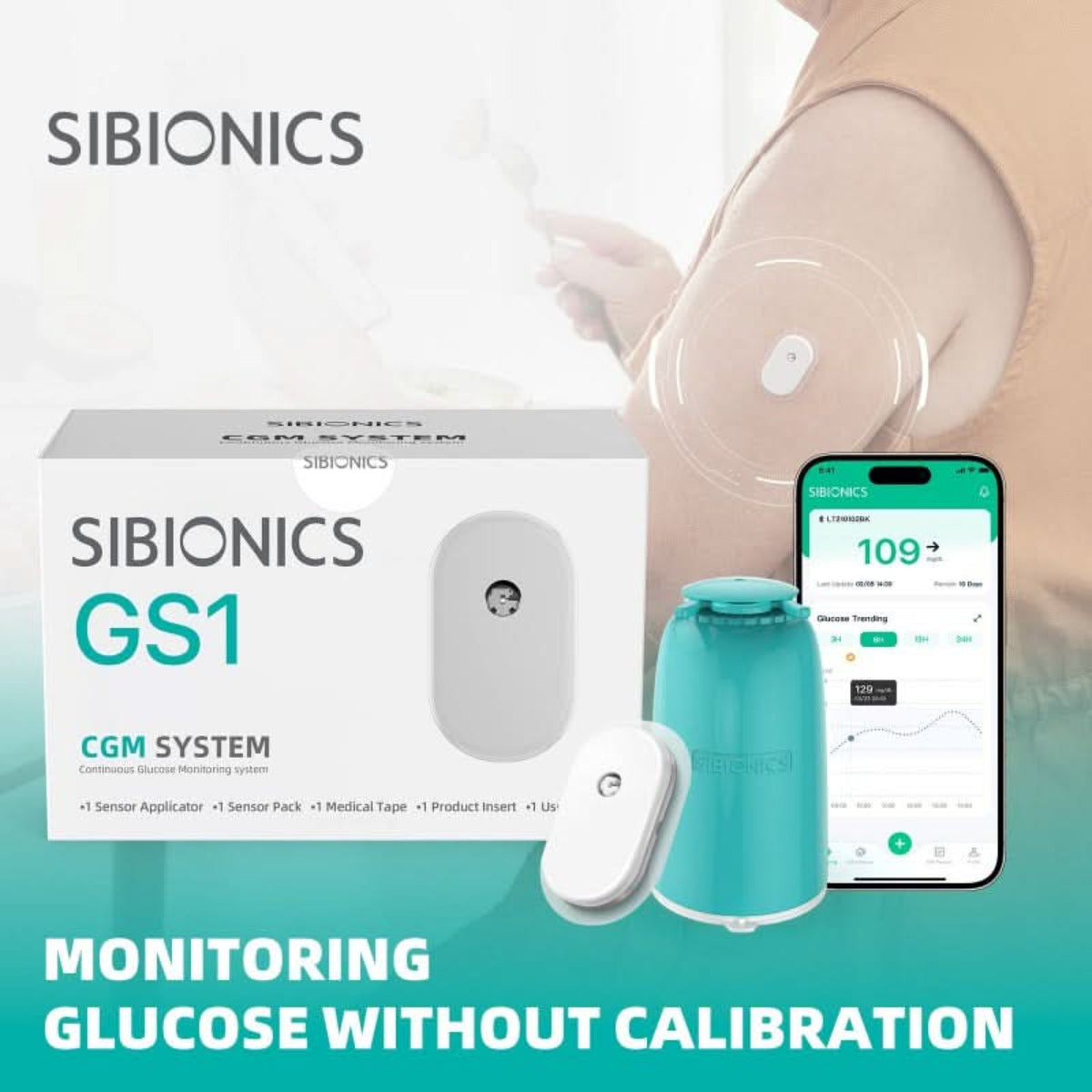 SIBIONICS - GS1 - CONTINUOUS GLUCOSE MONITORING SYSTEM (CGM) - 14 DAYS ...
