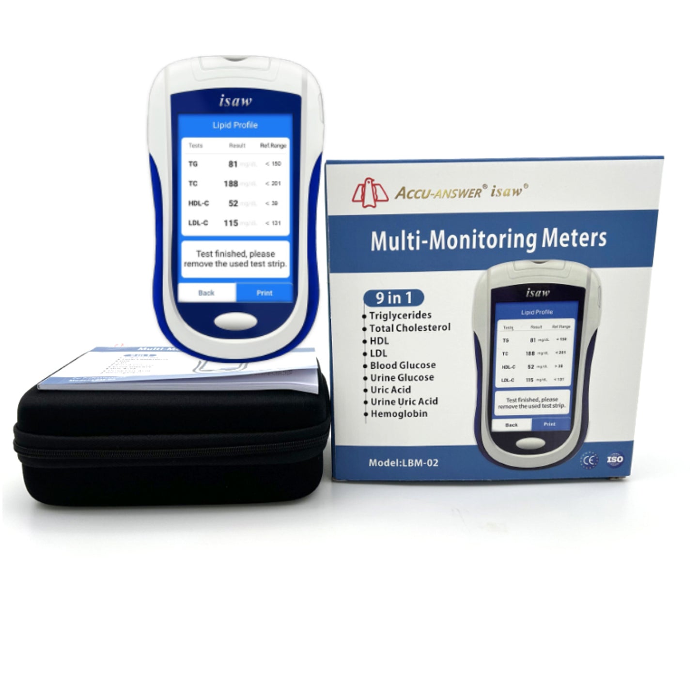 ACCU-ANSWER - ISAW - 9 IN 1 - MULTI-MONITORING BLOOD & URINE METER TEST KIT INCLUDING STRIPS