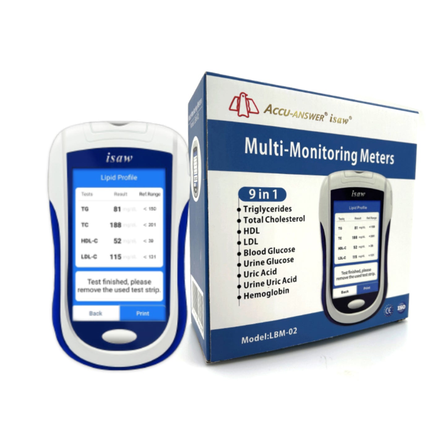 ACCU-ANSWER - ISAW - 9 IN 1 - MULTI-MONITORING BLOOD & URINE METER TEST KIT INCLUDING STRIPS