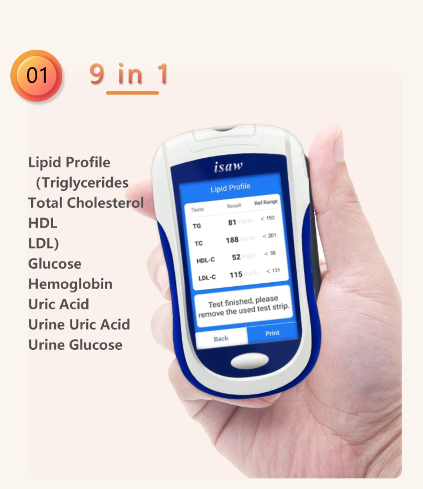 ACCU-ANSWER - ISAW - 9 IN 1 - MULTI-MONITORING BLOOD & URINE METER TEST KIT INCLUDING STRIPS