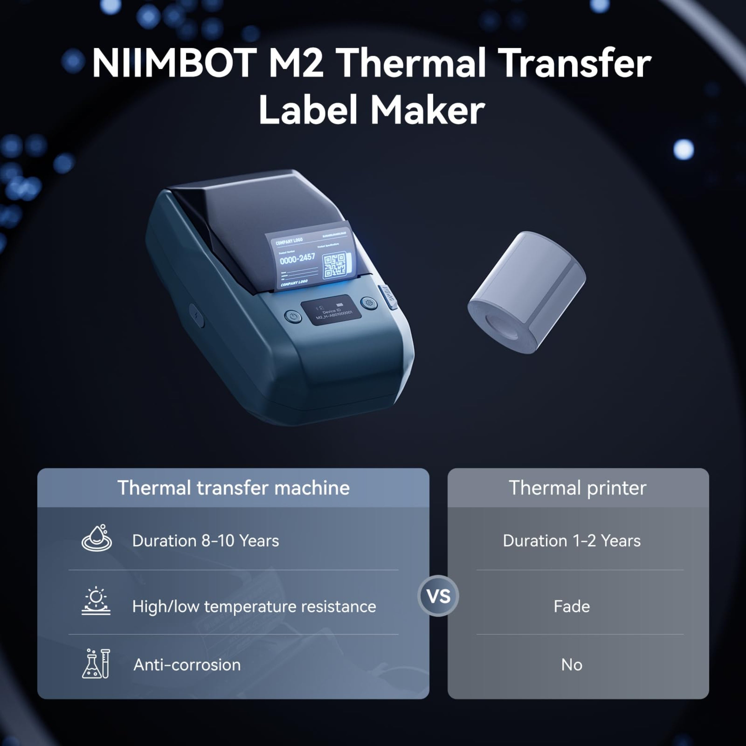 NB589 - NIIMBOT - MODEL: M2_H - THERMAL TRANSFER BLUETOOTH LABEL PRINTER - 300DPI - INCLUDING BLACK RIBBON CARTRIDGE & 50*30MM LABEL ROLL