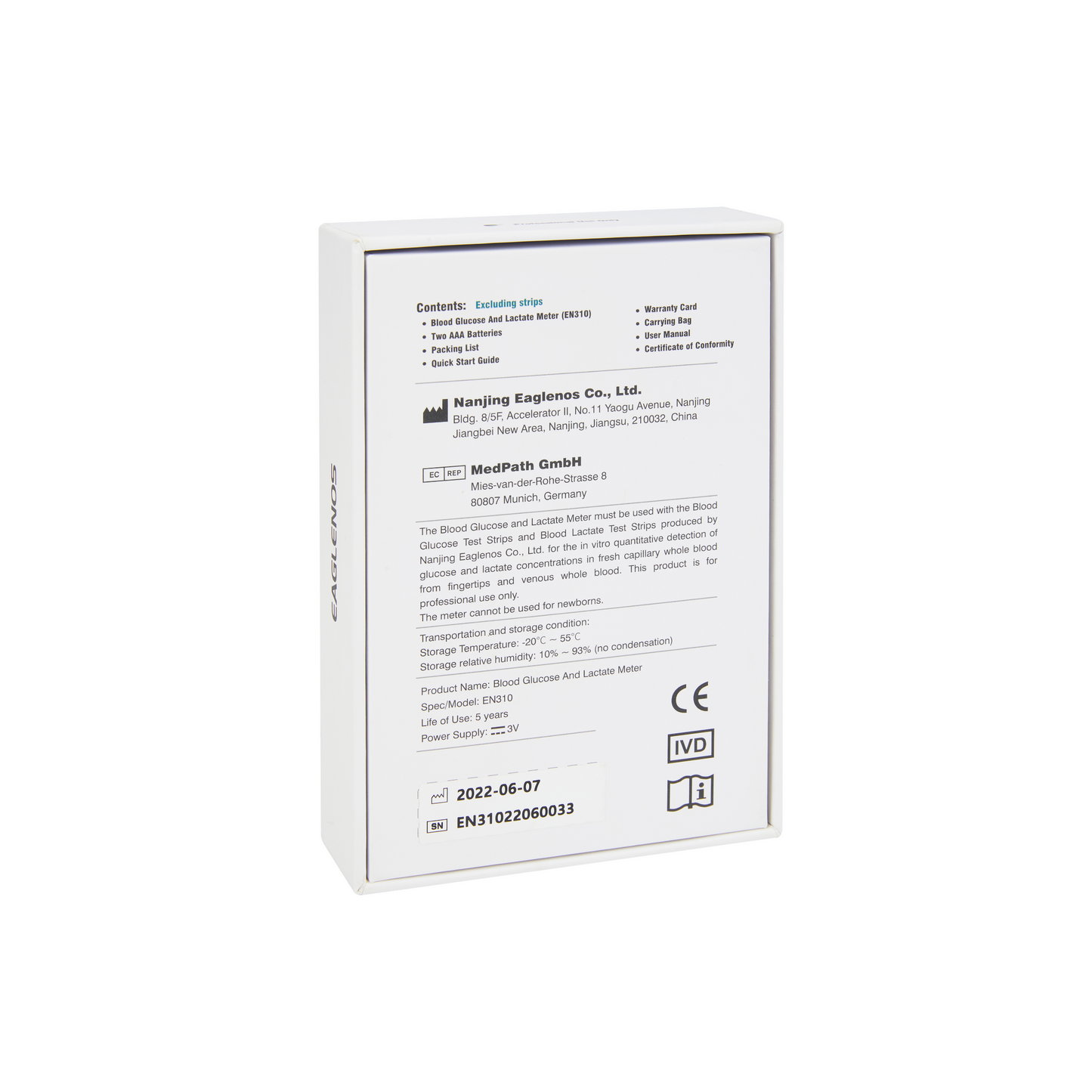 EAGLENOS - LACTATE & GLUCOSE BLOOD TEST METER ONLY (EN310) - NO STRIPS OR ACCESSORIES