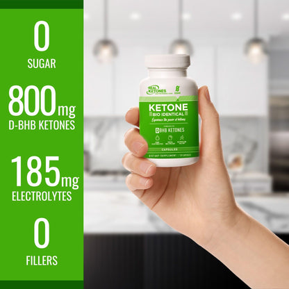 REAL KETONES - KETONE BIO IDENTICAL - D-BHB - 60 CAPSULES - 30 SERVINGS