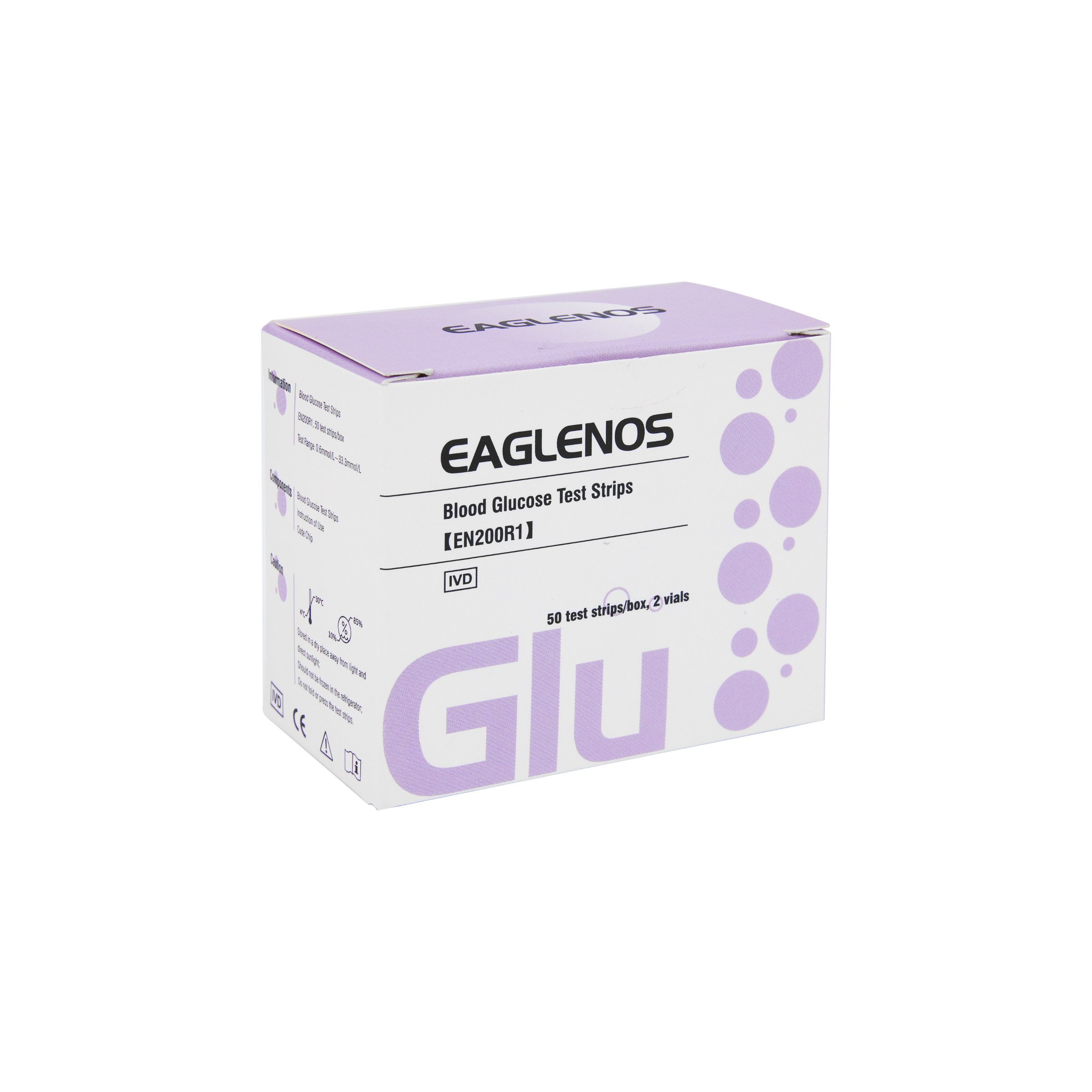 EAGLENOS - GLUCOSE BLOOD TEST STRIPS (EN200R1) - BOX OF 50