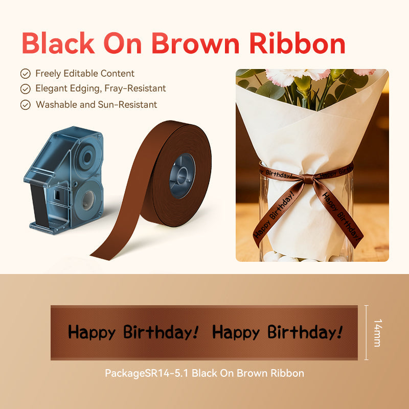 NB729 - Niimbot - N1 - Satin Ribbon Set Package - 14mm x 5.1M - Black On Brown