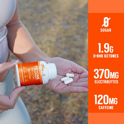 REAL KETONES - KETONE CHARGED - D-BHB + CAFFEINE - 120 CAPSULES - 1 MONTH SUPPLY