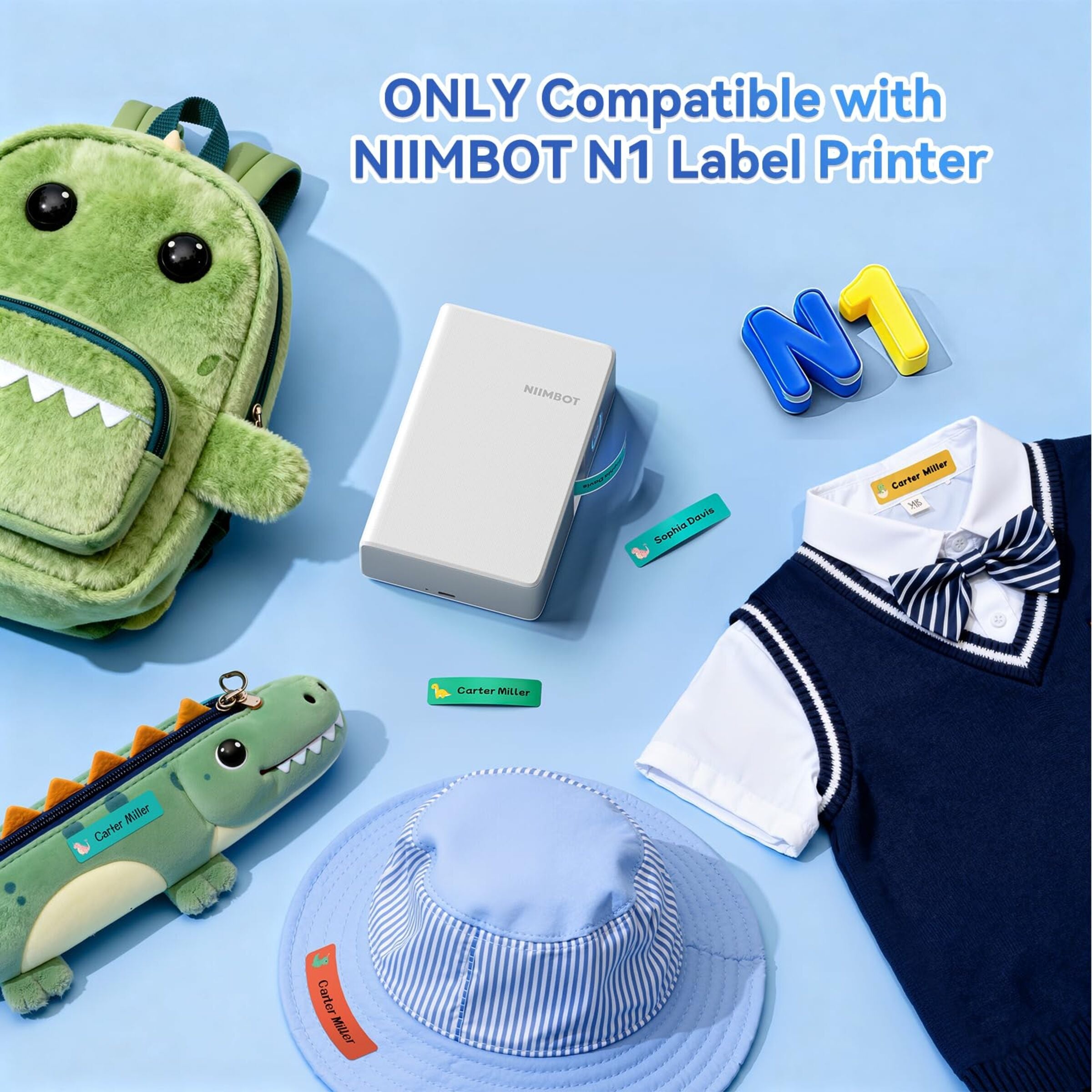 NIIMBOT - N1 IRON ON LABEL KIT - BLUETOOTH THERMAL TRANSFER LABEL PRINTER INCL FREE STANDARD WHITE LABEL & BLACK CARTRIDGE (14X50MM) & WHITE IRON ON LABEL (14X40MM)