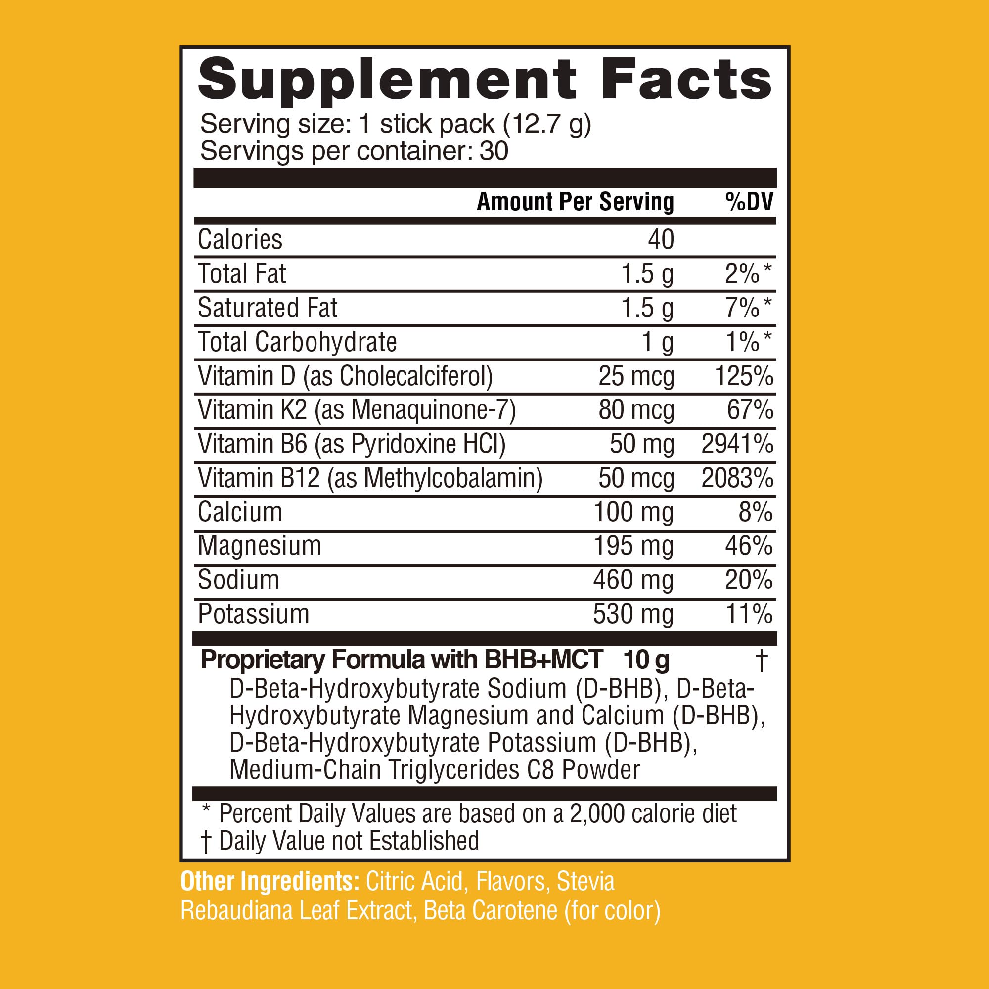 REAL KETONES - ELEVATE - D-BHB & MCT & ELECTROLYTES - 30 STICK PACK GUSSET BAG