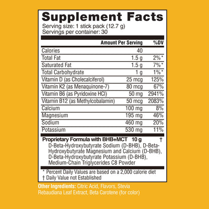 REAL KETONES - ELEVATE - D-BHB & MCT & ELECTROLYTES - 30 STICK PACK GUSSET BAG
