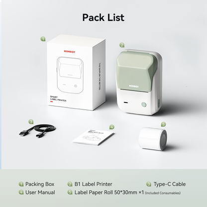 NB493 - Niimbot - B1 - Portable Thermal Label Bluetooth Printer Incl Free White Label (50x30mm)
