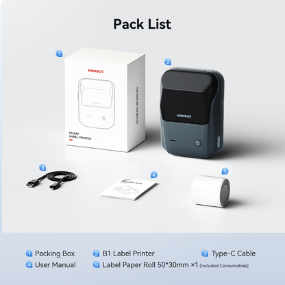 NB493 - Niimbot - B1 - Portable Thermal Label Bluetooth Printer Incl Free White Label (50x30mm)