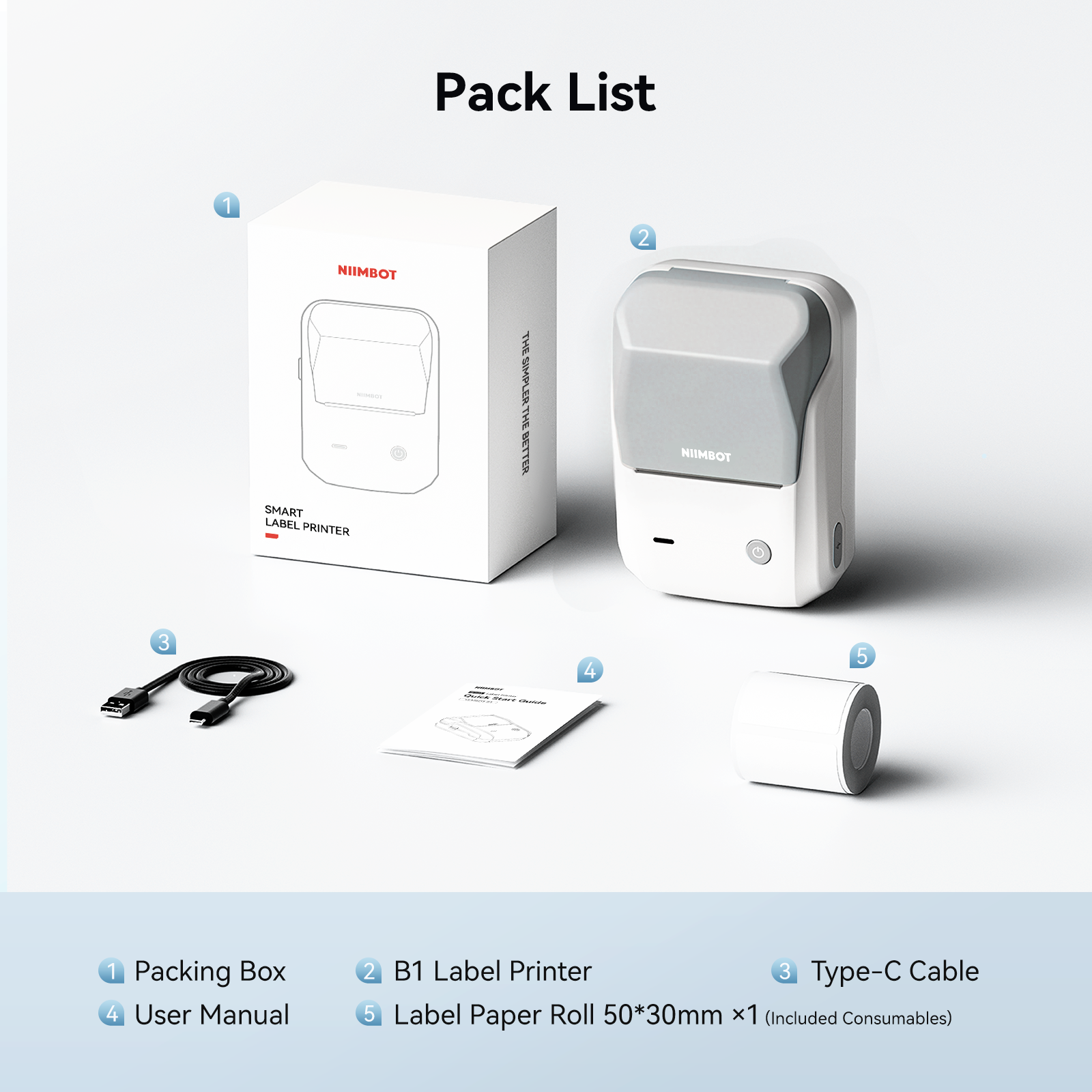 NB493 - Niimbot - B1 - Portable Thermal Label Bluetooth Printer Incl Free White Label (50x30mm)