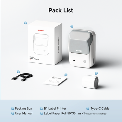 NB493 - Niimbot - B1 - Portable Thermal Label Bluetooth Printer Incl Free White Label (50x30mm)