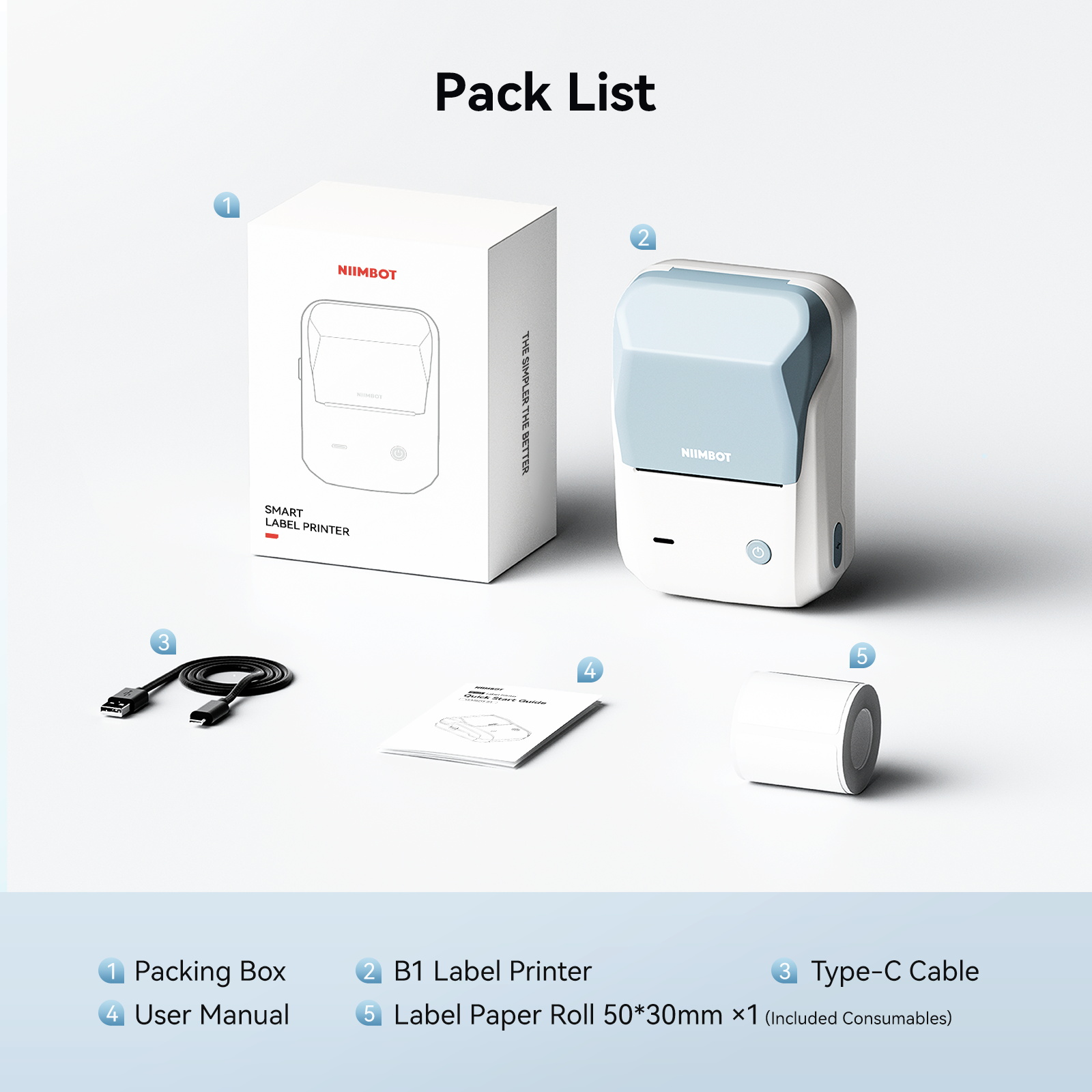 NB493 - Niimbot - B1 - Portable Thermal Label Bluetooth Printer Incl Free White Label (50x30mm)