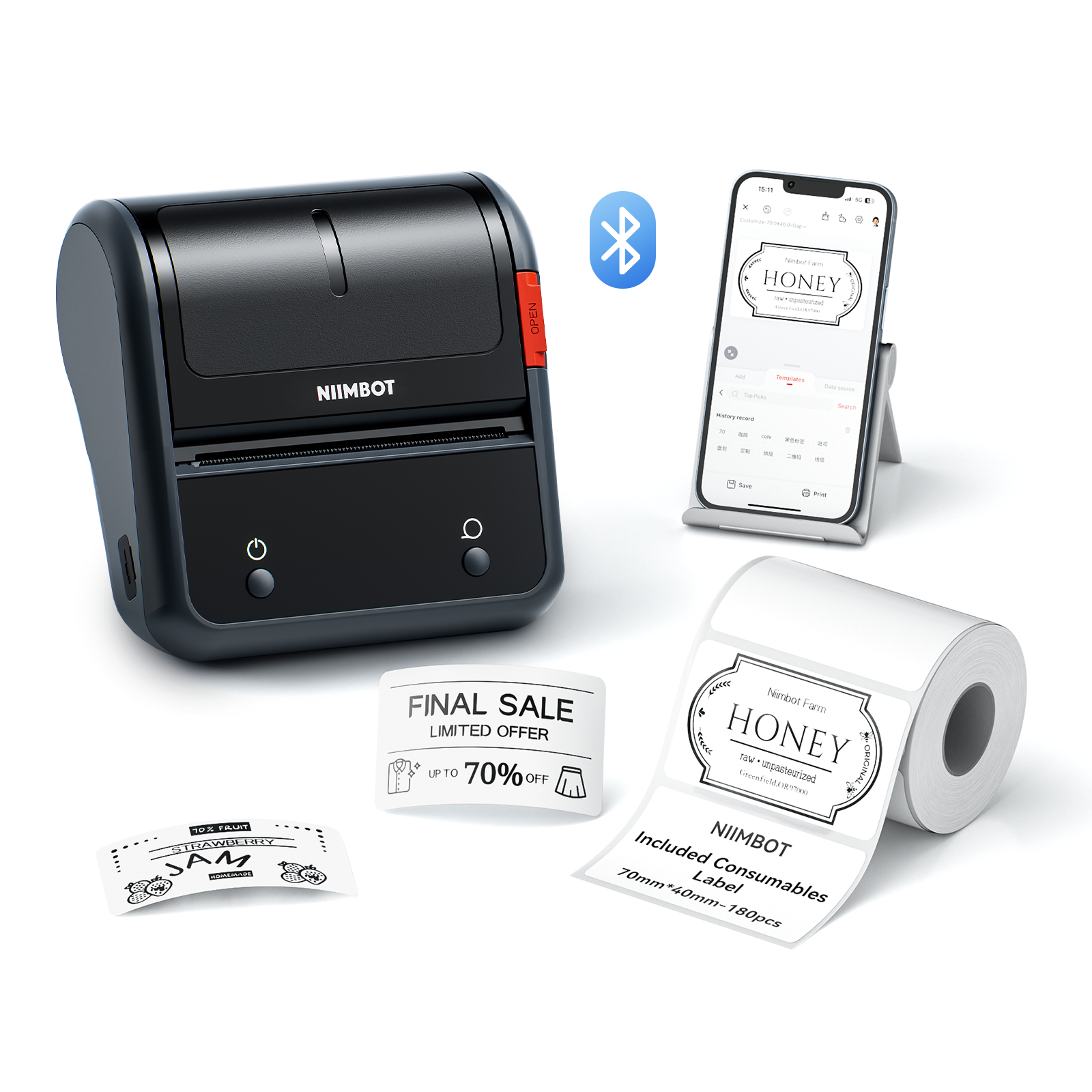 NB119 - Niimbot - B3S-P - Portable Thermal Label Bluetooth Printer Incl Free Label (70x40mm)