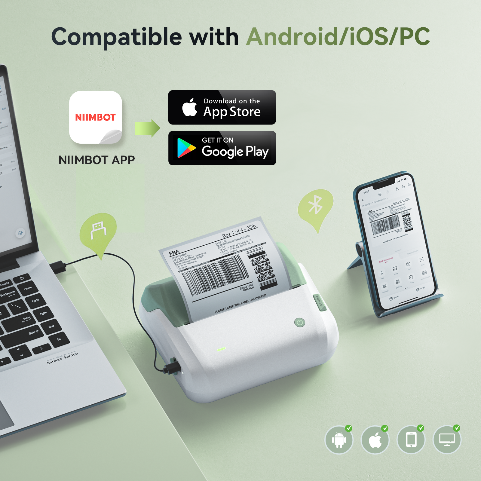 NB609 - Niimbot - B4 - Bluetooth Portable Shipping Thermal Label Printer With Free Roll