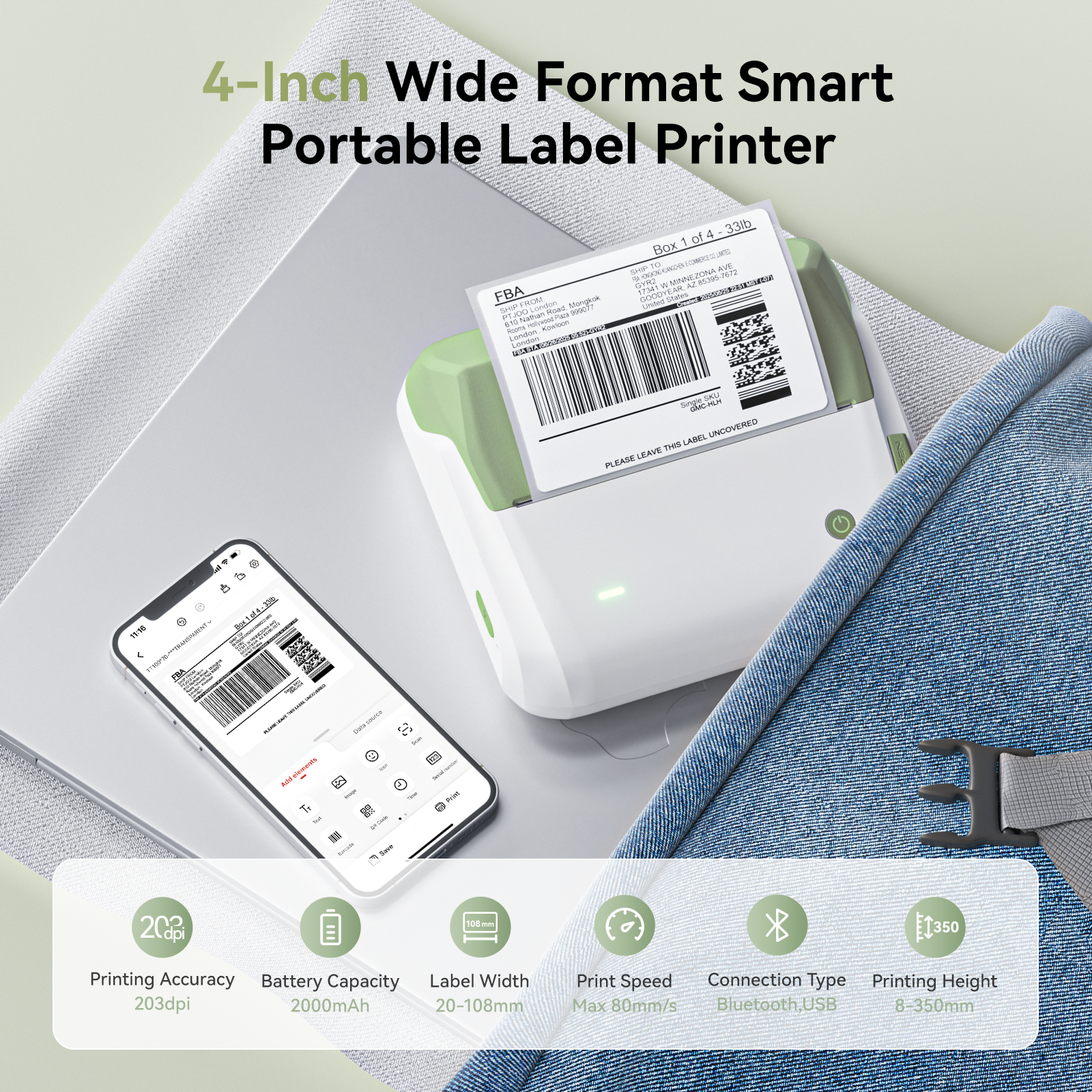 NB609 - Niimbot - B4 - Bluetooth Portable Shipping Thermal Label Printer With Free Roll