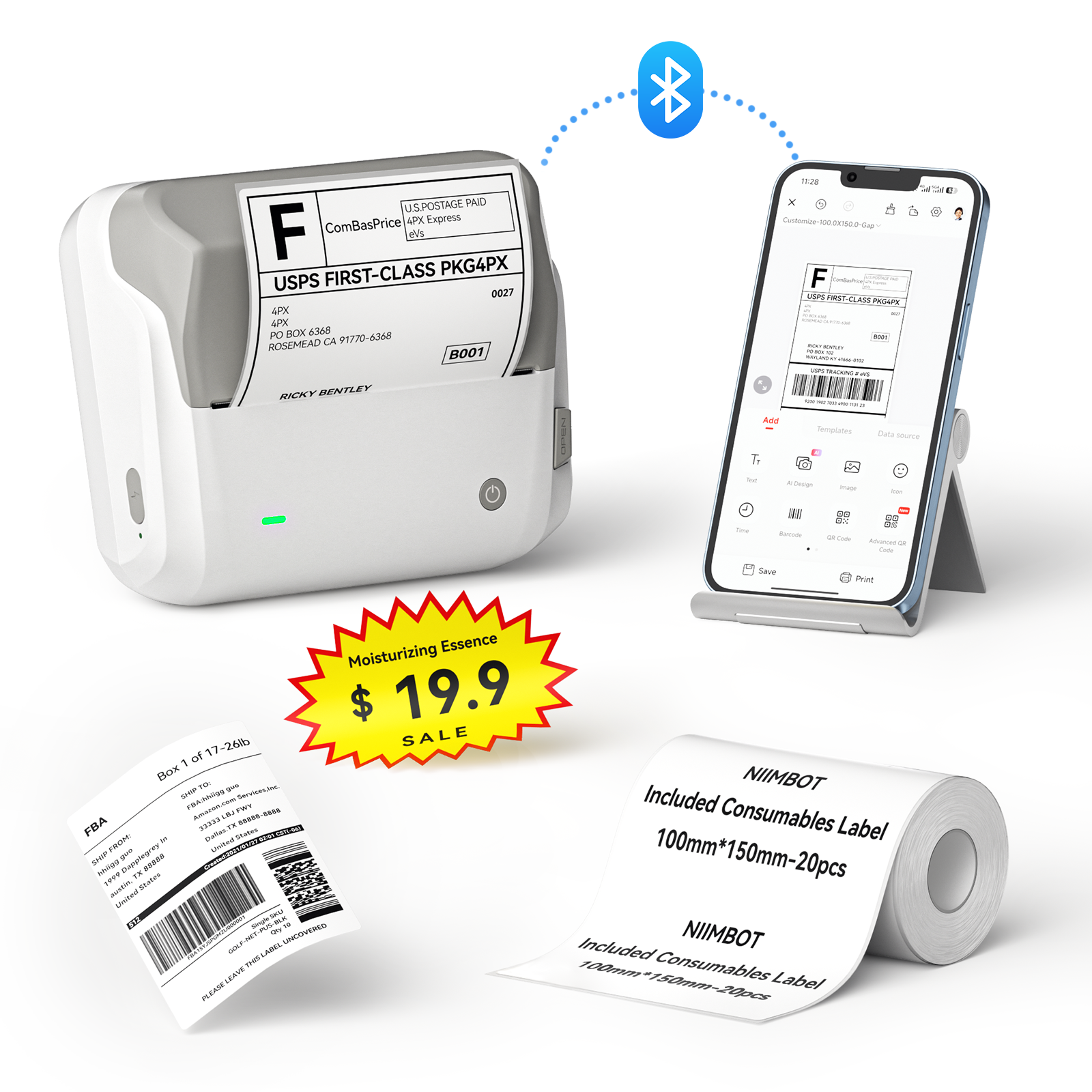 NB609 - Niimbot - B4 - Bluetooth Portable Shipping Thermal Label Printer With Free Roll