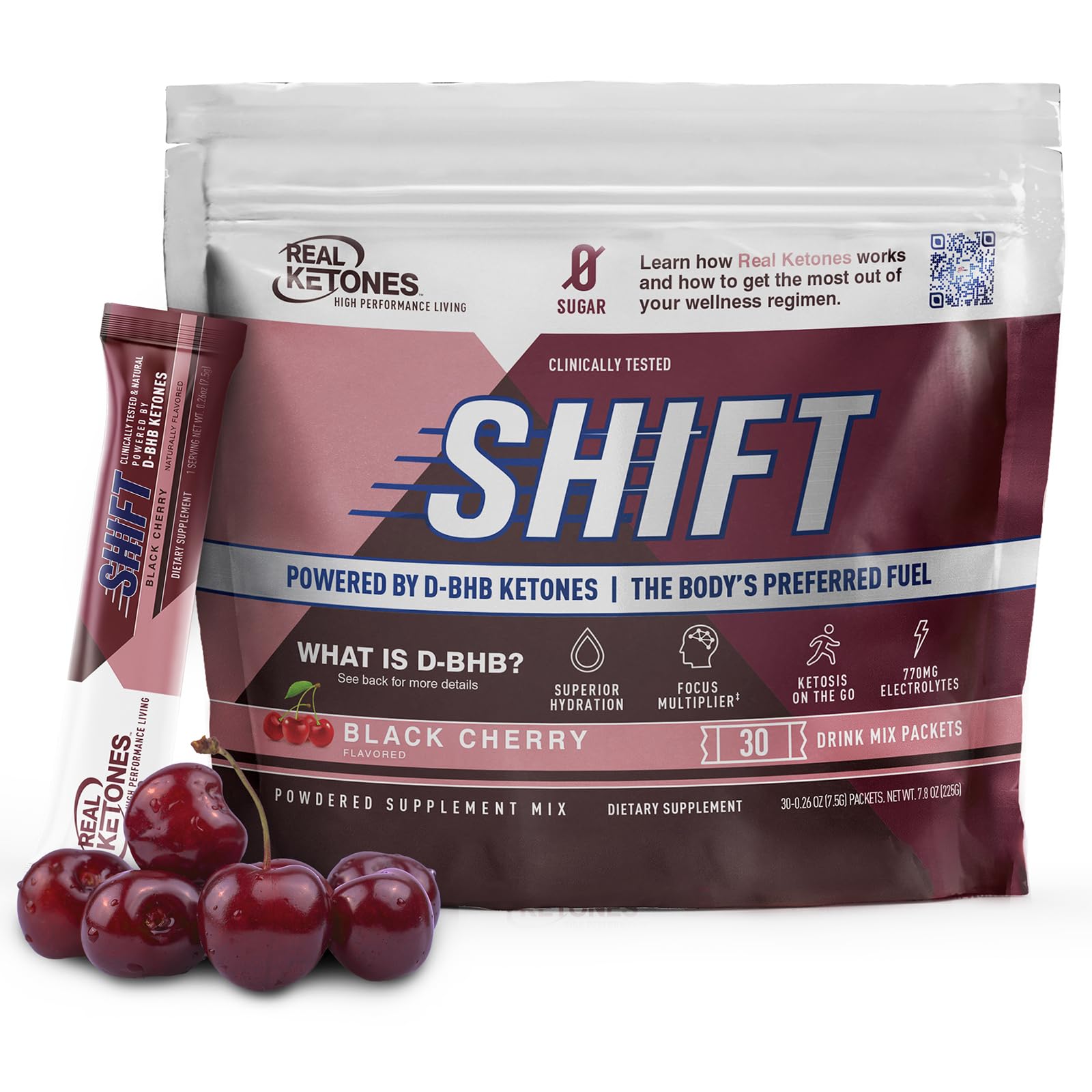 REAL KETONES - SHIFT - D-BHB EXOGENOUS KETONE DRINK MIX POWDER + ELECTROLYTES - 30 PACKETS