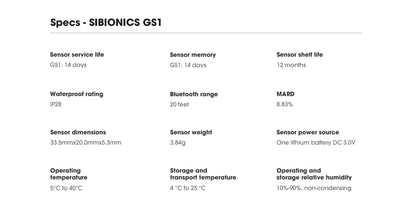 SIBIONICS - GS1 - CONTINUOUS GLUCOSE MONITORING SYSTEM (CGM) - 14 DAYS - +3 YEARS