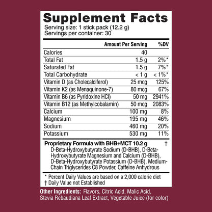 REAL KETONES - ELEVATE - D-BHB & MCT & ELECTROLYTES - 30 STICK PACK GUSSET BAG