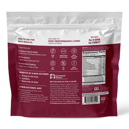 REAL KETONES - ELEVATE - D-BHB & MCT & ELECTROLYTES - 30 STICK PACK GUSSET BAG