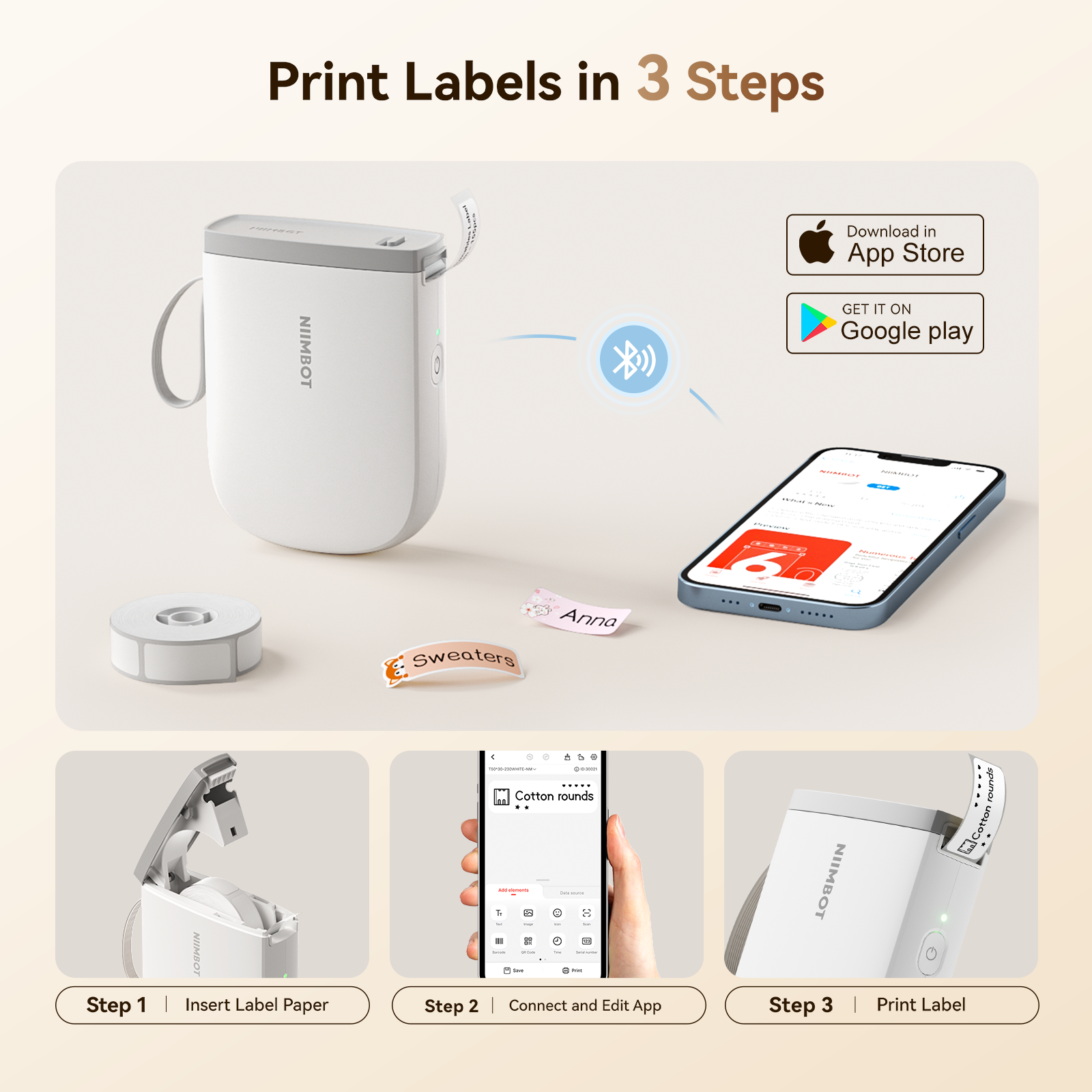 NB525 - Niimbot - D11-H - 300DPI - Portable Bluetooth Label Printer Inc Free Label Roll