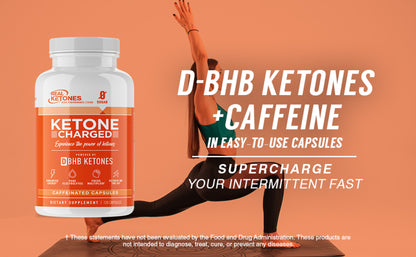 REAL KETONES - KETONE CHARGED - D-BHB + CAFFEINE - 120 CAPSULES - 1 MONTH SUPPLY