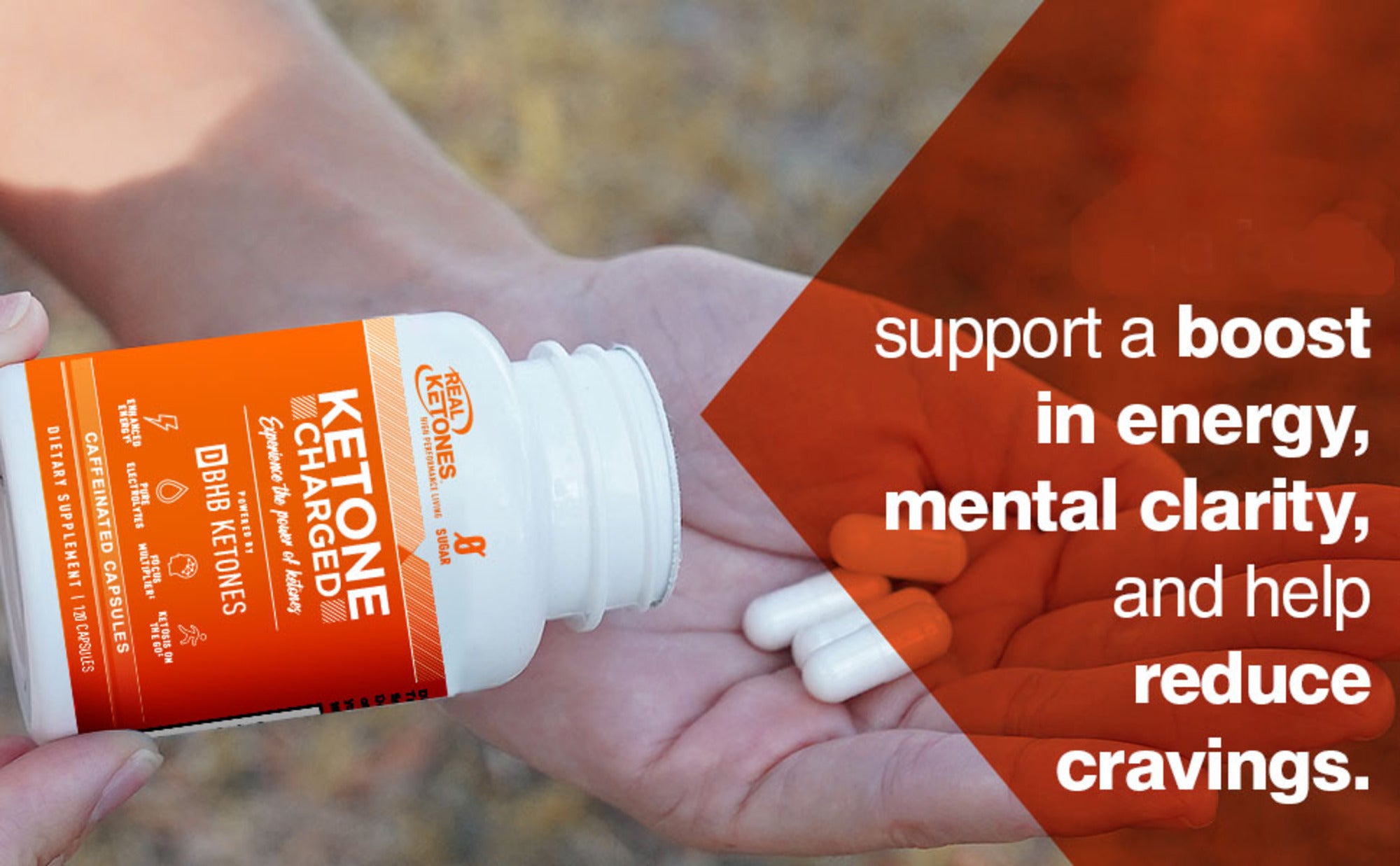 REAL KETONES - KETONE CHARGED - D-BHB + CAFFEINE - 120 CAPSULES - 1 MONTH SUPPLY
