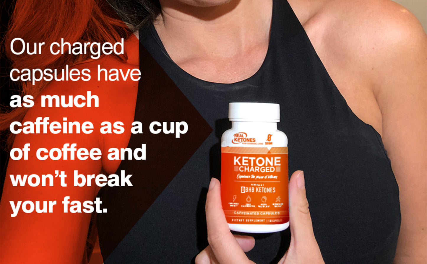 REAL KETONES - KETONE CHARGED - D-BHB + CAFFEINE - 120 CAPSULES - 1 MONTH SUPPLY