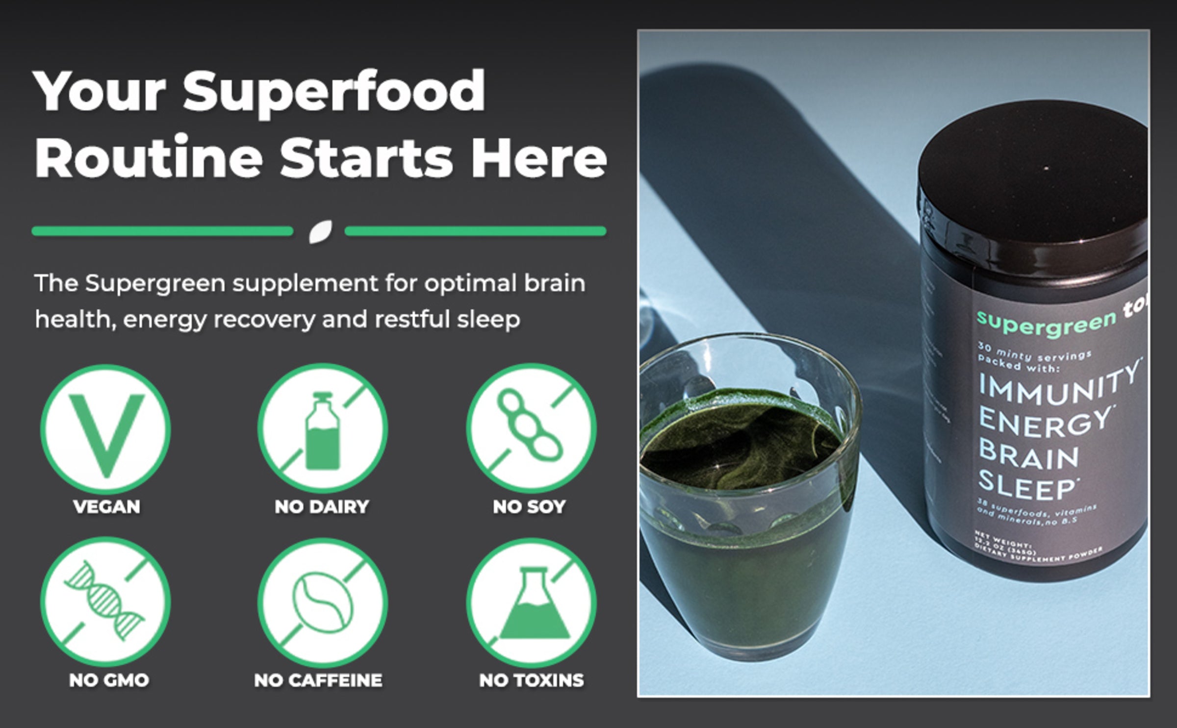 SUPERGREEN TONIK - 100% NATURAL GREENS SUPERFOOD POWDER – 30 DAY SUPPLY – 345 GRAMS (1 TUB) - MINT