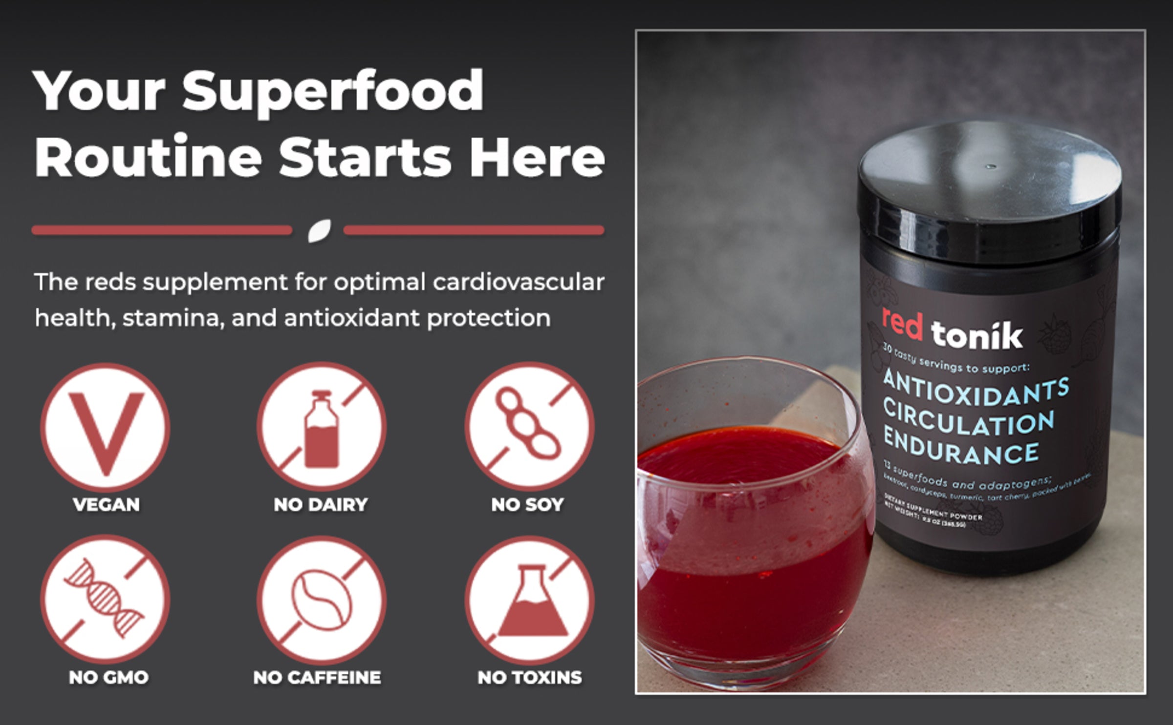 RED TONIK - 13 SUPERFOODS & ADAPTOGENS POWDER - 30 DAY SUPPLY - BERRY