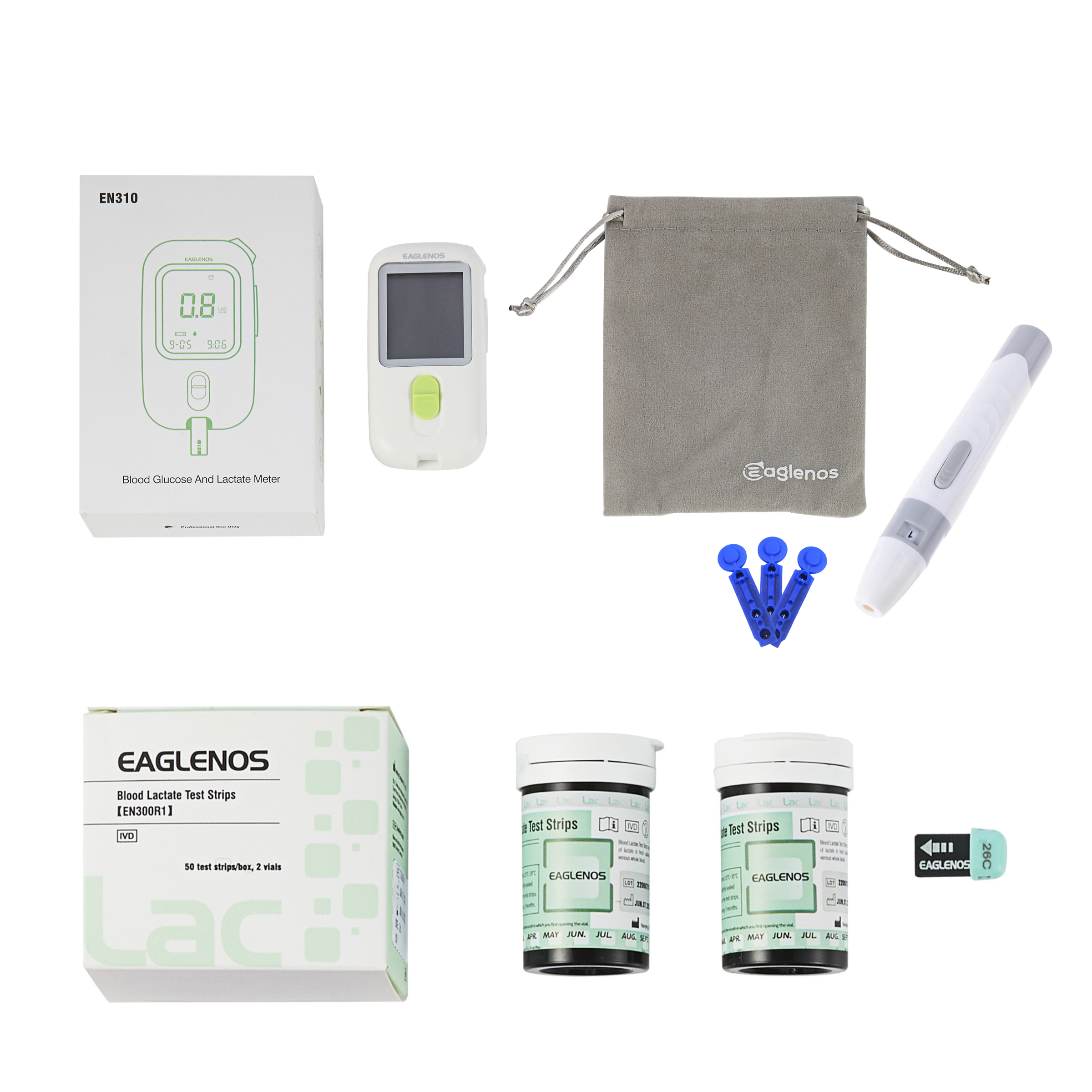 EAGLENOS - LACTATE START-UP BLOOD TEST METER KIT (EN310) - INCLUDES 50 LACTATE STRIPS