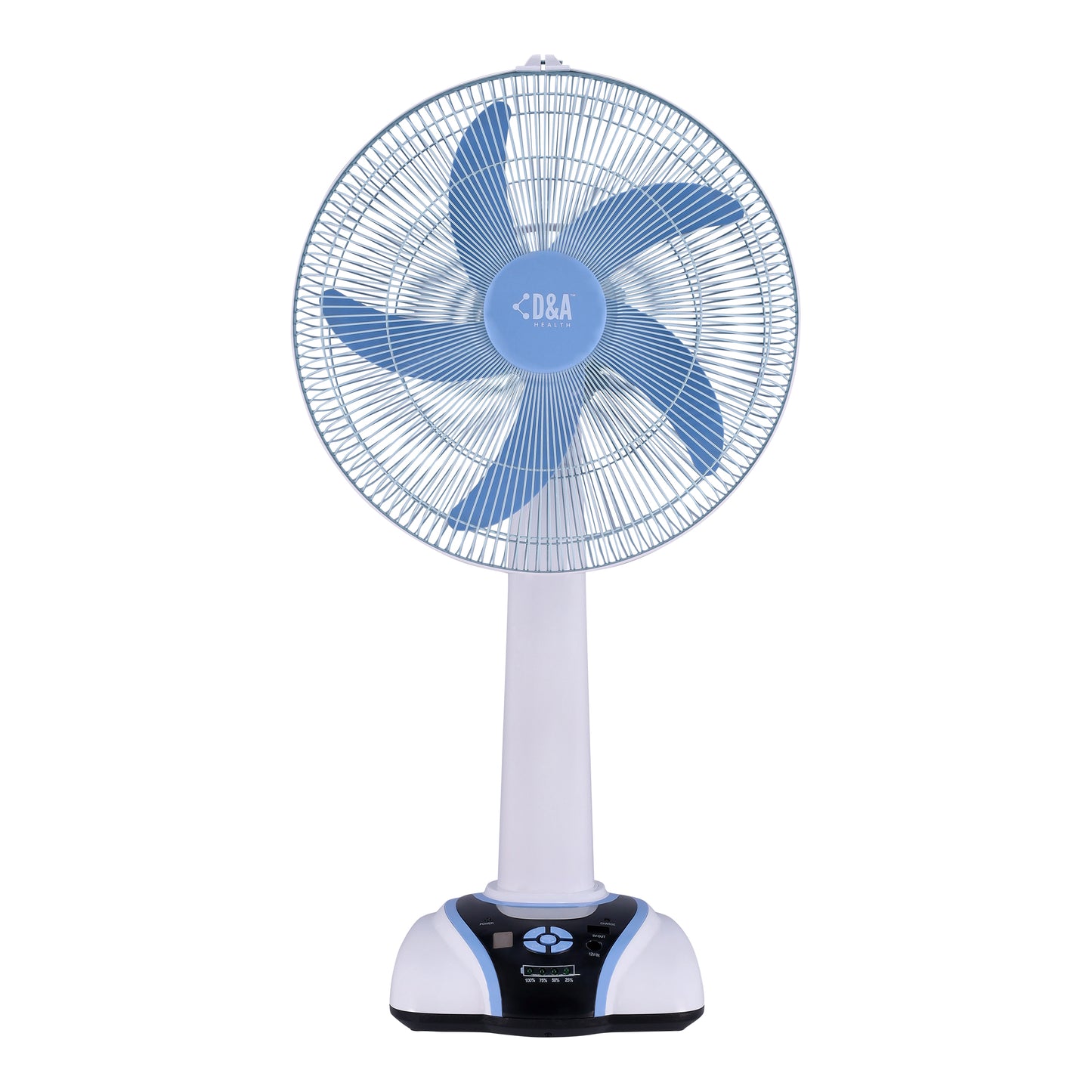 D&A HEALTH - RECHARGEABLE PORTABLE TABLE FAN WITH LED LIGHT - 16 INCHES