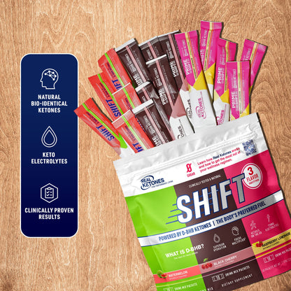 REAL KETONES - SHIFT - D-BHB EXOGENOUS KETONE DRINK MIX POWDER + ELECTROLYTES - 30 PACKETS