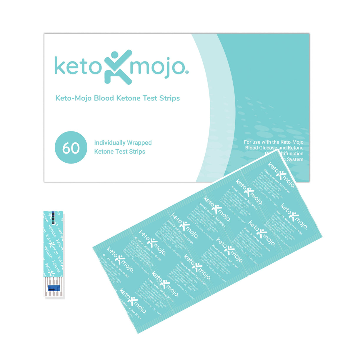 Keto-Mojo GKI blood ketone test strips, 60 pack, individually foil wrapped