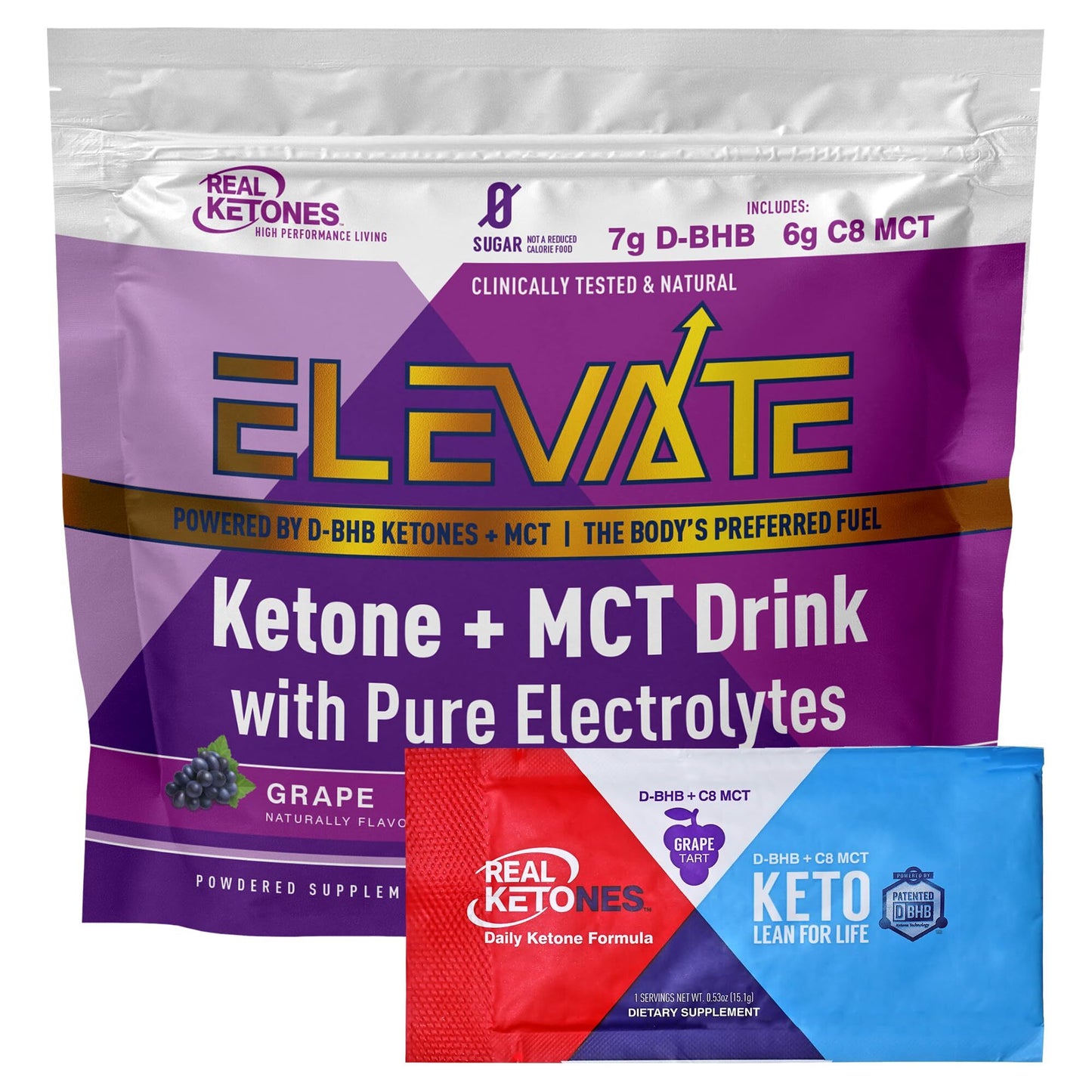 REAL KETONES - ELEVATE - D-BHB & MCT & ELECTROLYTES - 30 STICK PACK GUSSET BAG