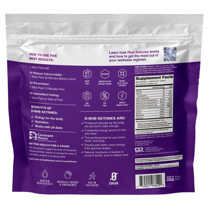 REAL KETONES - ELEVATE - D-BHB & MCT & ELECTROLYTES - 30 STICK PACK GUSSET BAG