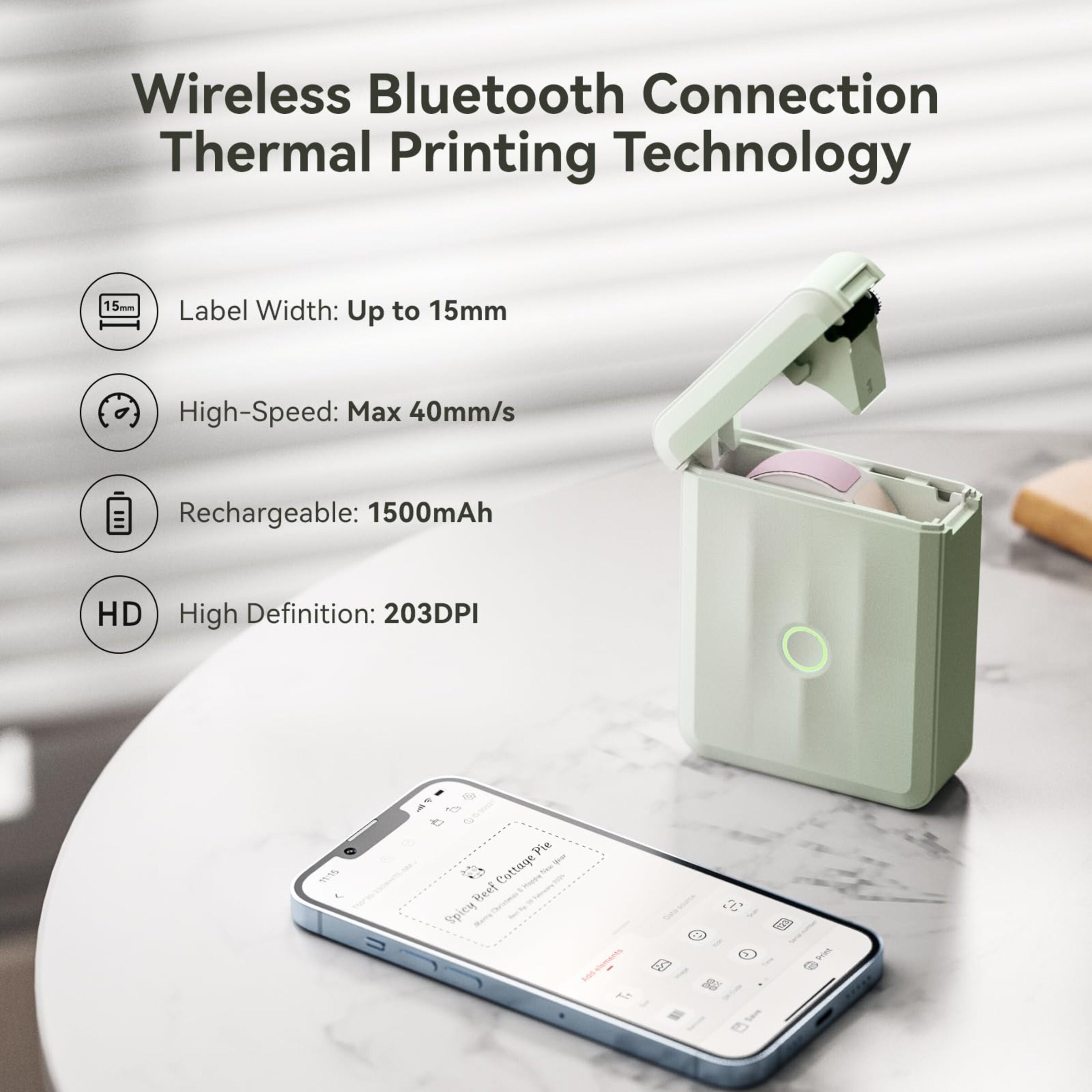 NB524 - NIIMBOT - D110_M - PORTABLE BLUETOOTH LABEL PRINTER INCL FREE LABEL ROLL (12X40MM)