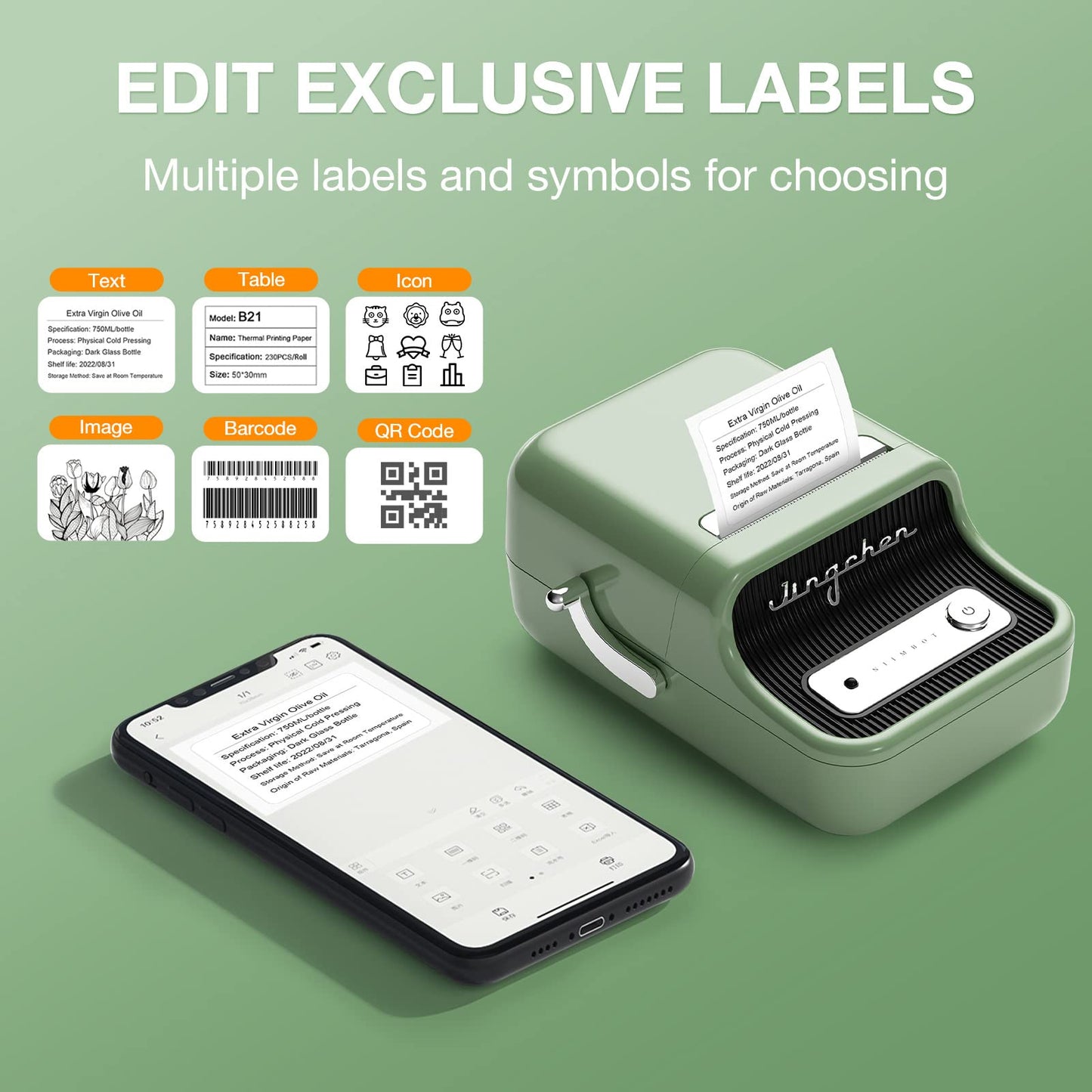 NB109 - NIIMBOT - B21 - PORTABLE THERMAL LABEL BLUETOOTH PRINTER INCLUDING FREE LABEL (50*30MM - WHITE)