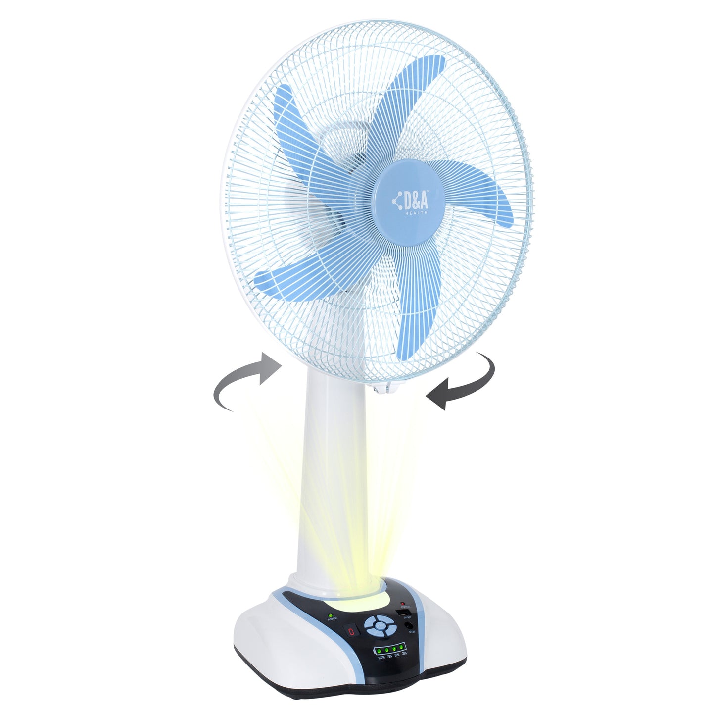 D&A HEALTH - RECHARGEABLE PORTABLE TABLE FAN WITH LED LIGHT - 16 INCHES