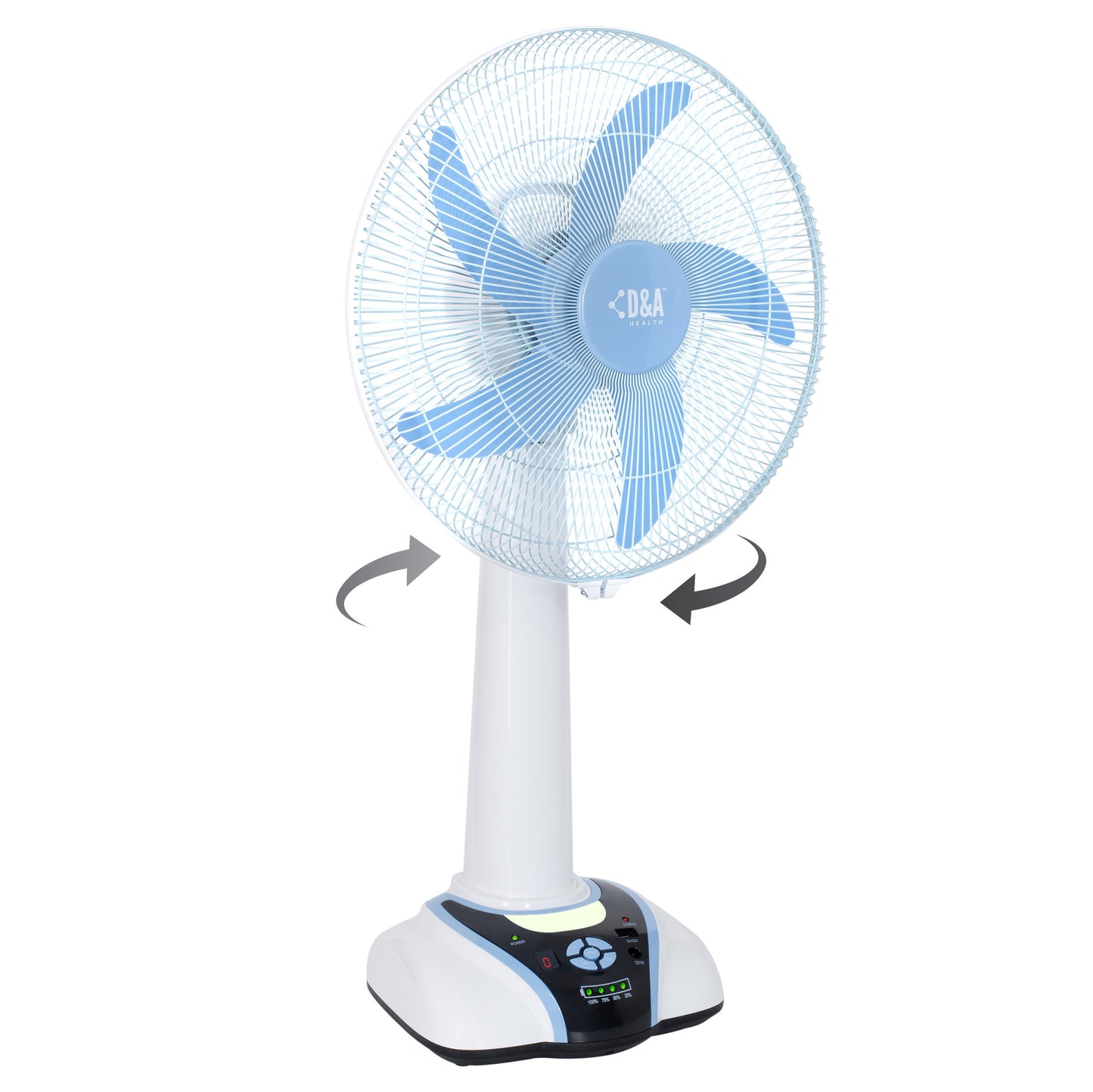 D&A HEALTH - RECHARGEABLE PORTABLE TABLE FAN WITH LED LIGHT - 16 INCHES