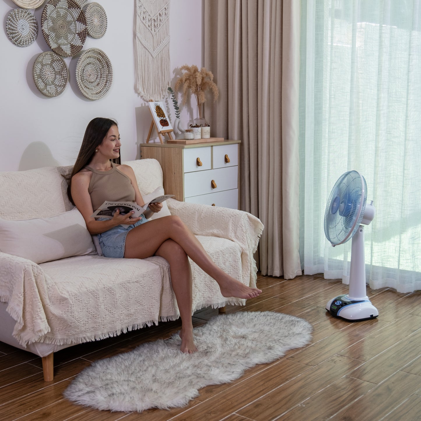 D&A HEALTH - RECHARGEABLE PORTABLE TABLE FAN WITH LED LIGHT - 16 INCHES